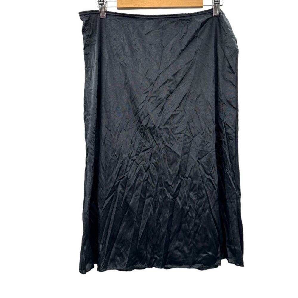 Vintage 90s Made in USA 100%‎ Nylon Black Midi Slip Skirt Size L